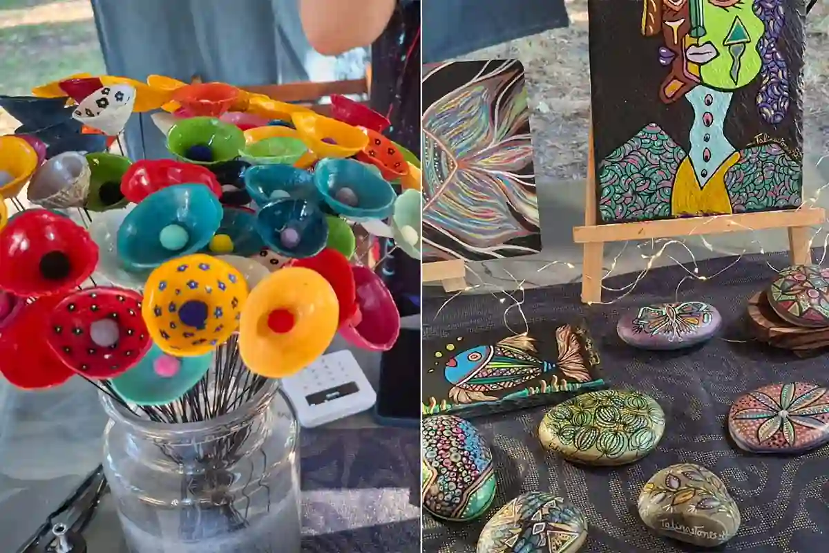 L'atelier Berniques et TalinaStones lors d'un marché de créateurs